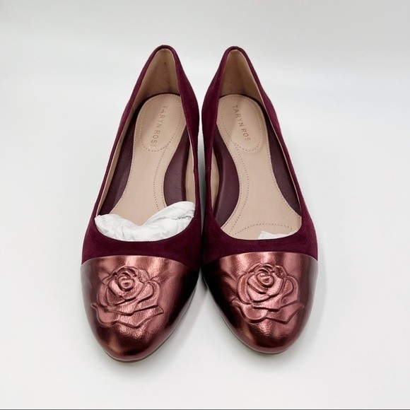 Taryn Rose Womens Size 5 Babe Metallic Suede Leather Wine‎ Plum Fig Pumps Heels - Picture 3 of 14
